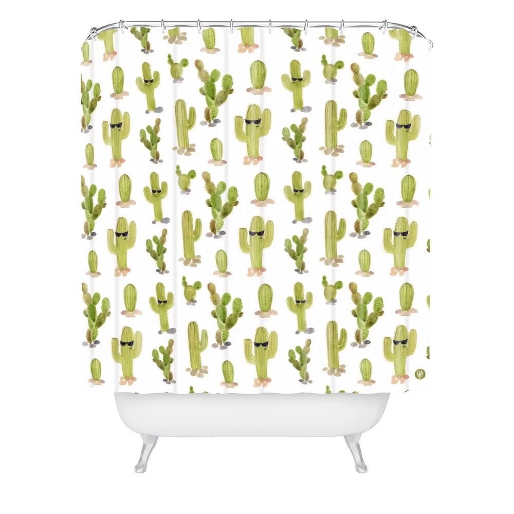 Cactus Print Shower Curtain, Wonder Forest Cacti Shower Decor, Green Bathroom